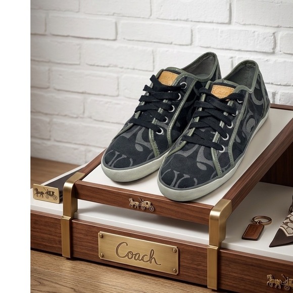 Coach Shoes - Coach Black & Olive Canvas Low-Top Sneakers